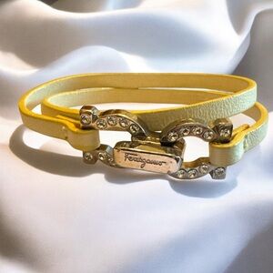 Ferragamo Buttercream Leather & Rhinestone Bracelet